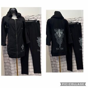 BCBG Maxazria:M Black Hoodie/ Jogger Set with Silver Accents stud Embellishment